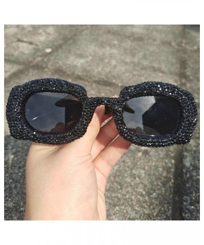 2023 Fashion Square Rhinestone Sunglasses Women Luxury bling Crystal Crystal Costume Party Sunglasses for Women Black+white $...