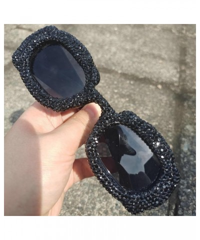 2023 Fashion Square Rhinestone Sunglasses Women Luxury bling Crystal Crystal Costume Party Sunglasses for Women Black+white $...