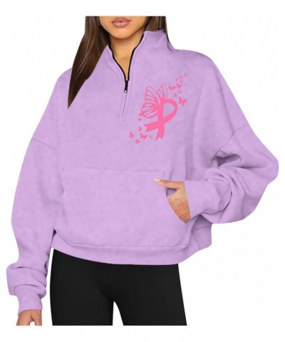 Oversized Sweatshirt for Women Lapel Zipper Loose Pullover Top Long Sleeve Hoodies Fall 2023 Trendy Clothes Outfits Purple $1...