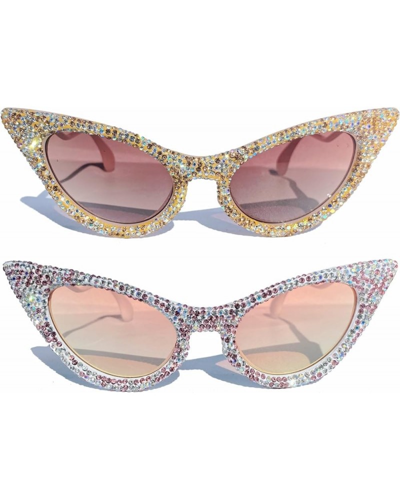 Women Oversized bling Diamond Sunglasses Fashion Cat Eye Rhinestone Sunglasses Crystal Jeweled Party Sparkling Eyewear 2pcs-b...