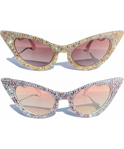 Women Oversized bling Diamond Sunglasses Fashion Cat Eye Rhinestone Sunglasses Crystal Jeweled Party Sparkling Eyewear 2pcs-b...