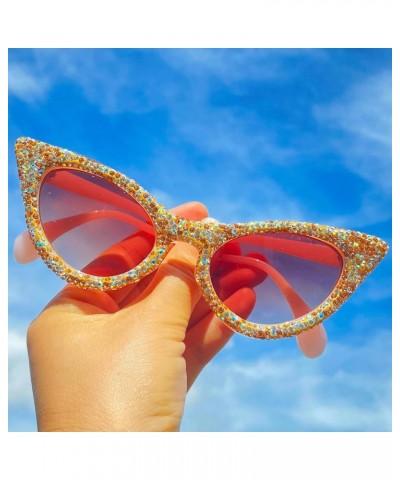 Women Oversized bling Diamond Sunglasses Fashion Cat Eye Rhinestone Sunglasses Crystal Jeweled Party Sparkling Eyewear 2pcs-b...