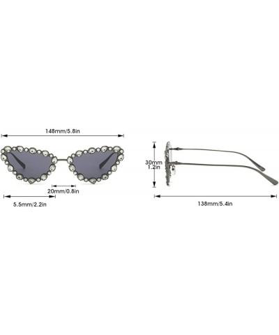 Small Cat Eye Diamond Shiny Y2k Sunglasses For Women Vintage Alloy Crystal Elegant Party Sexy Sun Glasses Female 2pcs Grey&br...