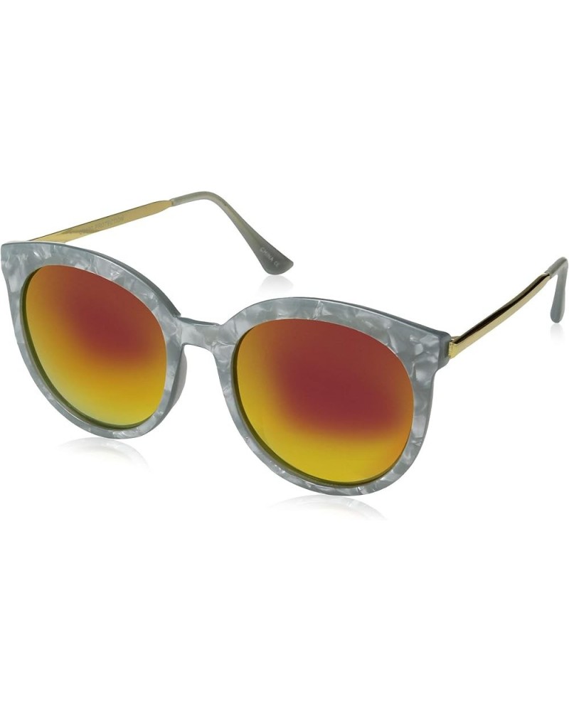 Womens Oversized Marble Finish Metal Temple Mirrored Lens Round Sunglasses Grey Magenta Mirror $8.73 Oversized