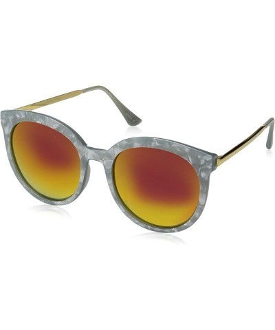 Womens Oversized Marble Finish Metal Temple Mirrored Lens Round Sunglasses Grey Magenta Mirror $8.73 Oversized