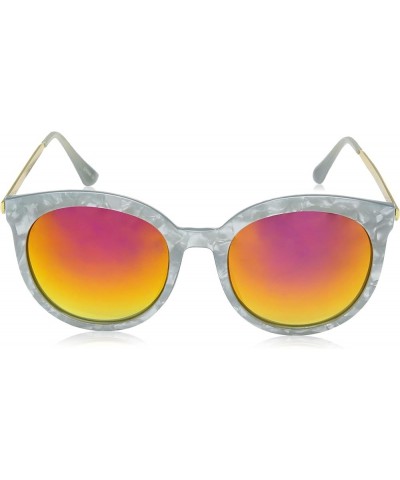 Womens Oversized Marble Finish Metal Temple Mirrored Lens Round Sunglasses Grey Magenta Mirror $8.73 Oversized