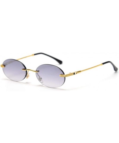 Retro Oval Sunglasses Rimless Man Blue Mirror Gold Metal Male Glasses Round Frameless Women Gold With Grey $10.28 Rimless