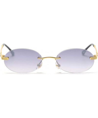 Retro Oval Sunglasses Rimless Man Blue Mirror Gold Metal Male Glasses Round Frameless Women Gold With Grey $10.28 Rimless