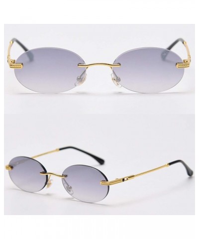 Retro Oval Sunglasses Rimless Man Blue Mirror Gold Metal Male Glasses Round Frameless Women Gold With Grey $10.28 Rimless