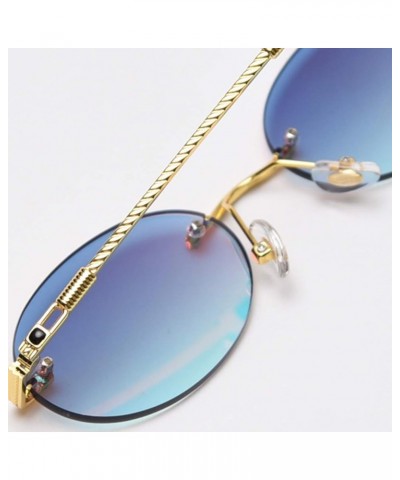 Retro Oval Sunglasses Rimless Man Blue Mirror Gold Metal Male Glasses Round Frameless Women Gold With Grey $10.28 Rimless