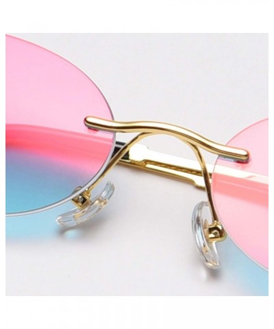 Retro Oval Sunglasses Rimless Man Blue Mirror Gold Metal Male Glasses Round Frameless Women Gold With Grey $10.28 Rimless