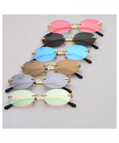 Retro Oval Sunglasses Rimless Man Blue Mirror Gold Metal Male Glasses Round Frameless Women Gold With Grey $10.28 Rimless