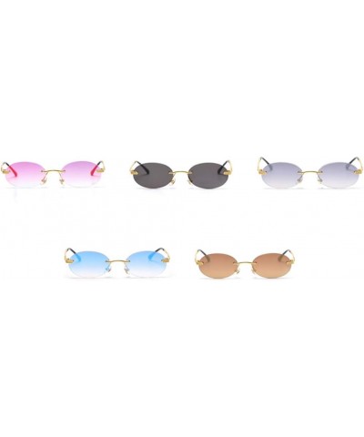 Retro Oval Sunglasses Rimless Man Blue Mirror Gold Metal Male Glasses Round Frameless Women Gold With Grey $10.28 Rimless