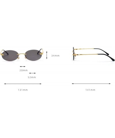 Retro Oval Sunglasses Rimless Man Blue Mirror Gold Metal Male Glasses Round Frameless Women Gold With Grey $10.28 Rimless