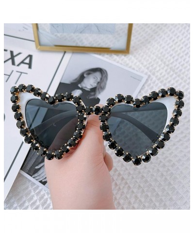 Oversized Heart Diamond Sunglasses for Women Cat Eye Bling Rhinestone Sunglasses Female Crystal Party Eyewear White&gray $10....