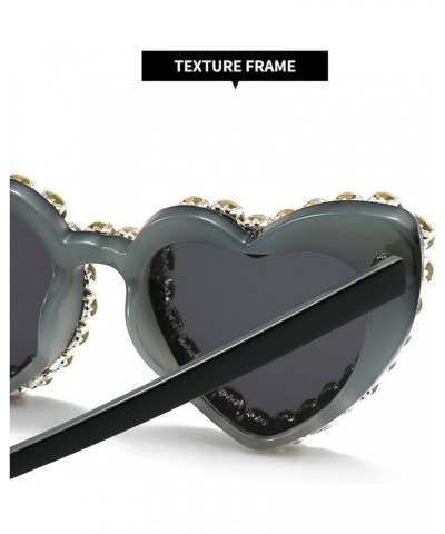 Oversized Heart Diamond Sunglasses for Women Cat Eye Bling Rhinestone Sunglasses Female Crystal Party Eyewear White&gray $10....