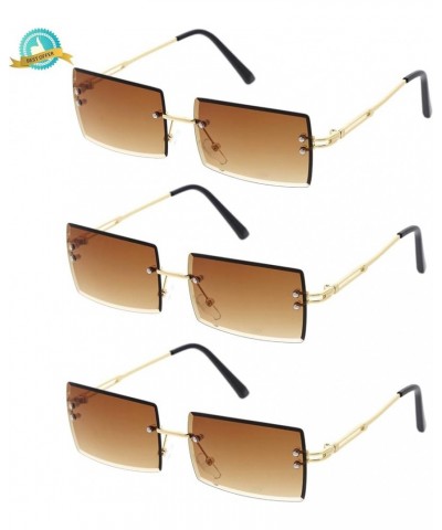 Luxe 90s Inspired Full Rimless Metal Accent Medium Square Sunglasses 57mm P02 | Gold / Amber 3-pack $8.80 Rectangular