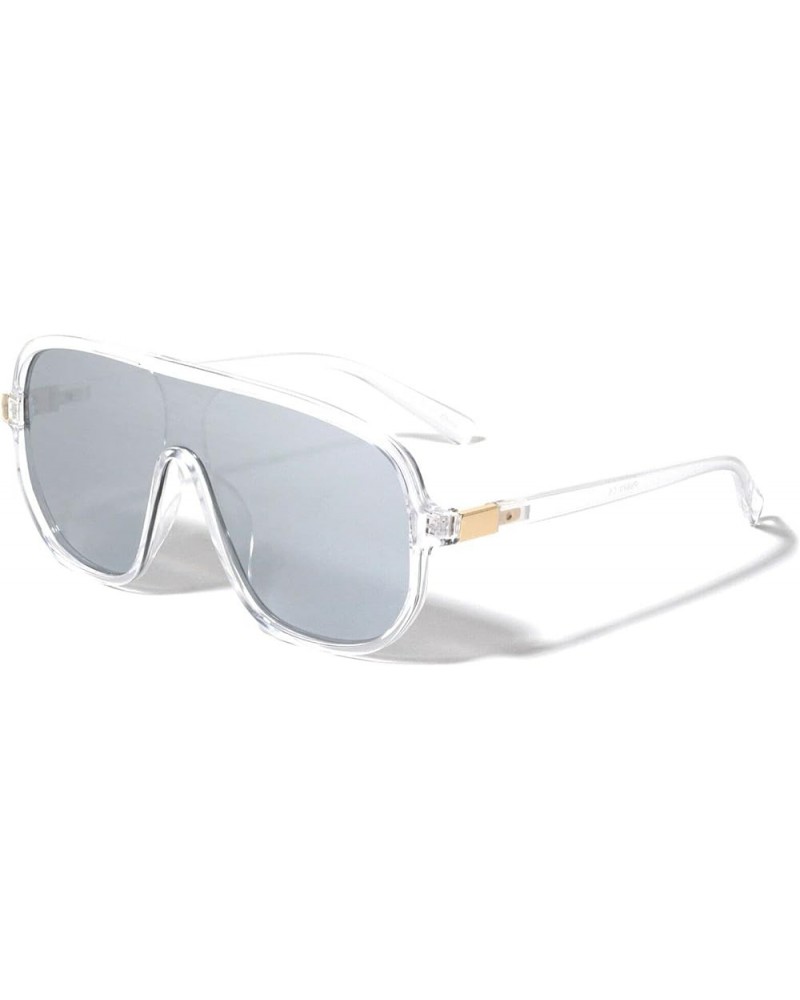 Turbo Classic One Piece Shield Lens Luxury Aviator Sunglasses Transparent & Gold Frame Silver Mirror Lens $8.52 Aviator