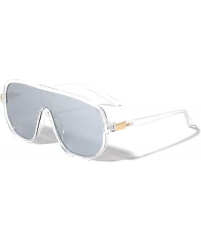 Turbo Classic One Piece Shield Lens Luxury Aviator Sunglasses Transparent & Gold Frame Silver Mirror Lens $8.52 Aviator