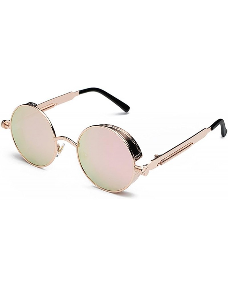 Men and Women Fashion Trend Glasses Retro Metal Round Frame Sunglasses Hip Hop Sunglasses Color Lens Rose Gold Pink $8.20 Round