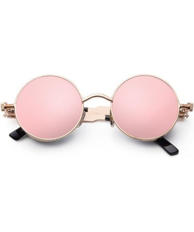 Men and Women Fashion Trend Glasses Retro Metal Round Frame Sunglasses Hip Hop Sunglasses Color Lens Rose Gold Pink $8.20 Round