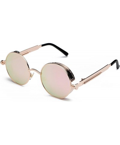 Men and Women Fashion Trend Glasses Retro Metal Round Frame Sunglasses Hip Hop Sunglasses Color Lens Rose Gold Pink $8.20 Round