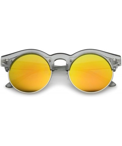 Modern Metal Trim Colored Mirror Round Flat Lens Half Frame Sunglasses 51mm Smoke-silver / Orange Mirror $8.79 Rimless