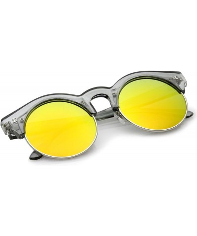 Modern Metal Trim Colored Mirror Round Flat Lens Half Frame Sunglasses 51mm Smoke-silver / Orange Mirror $8.79 Rimless