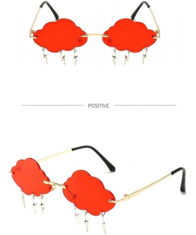 2 Pairs Rimless Cute Sunglasses Women Trendy Vintage Clouds Lightning Shaped Sunglasses men's Cloud Tassel Glasses Red+champa...