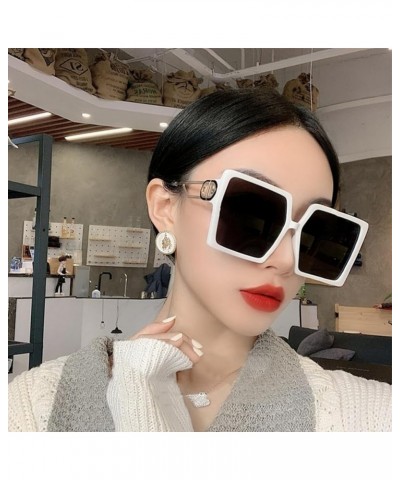 Women Personalized Sunglasses Trendy One-Piece Sunglasses Fashion Trend Metal Oversized square Glasses White $8.69 Oversized