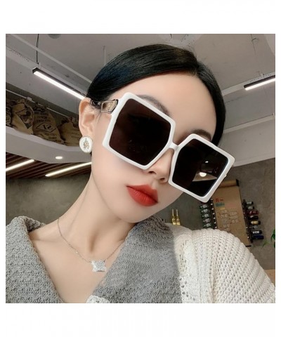 Women Personalized Sunglasses Trendy One-Piece Sunglasses Fashion Trend Metal Oversized square Glasses White $8.69 Oversized