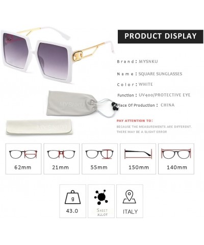 Women Personalized Sunglasses Trendy One-Piece Sunglasses Fashion Trend Metal Oversized square Glasses White $8.69 Oversized