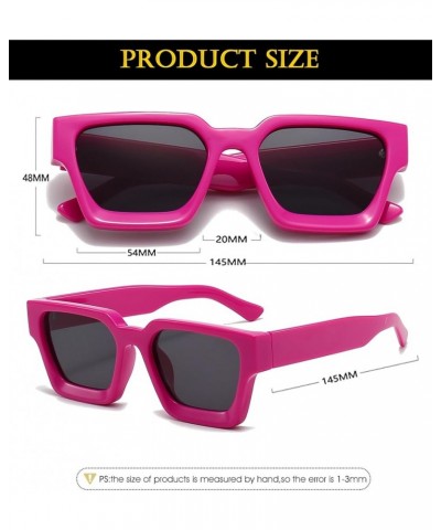 Thick Square Frame Sunglasses for Women Men Fashion Chunky Rectangle Sun Glasses Black Shades 191 Rose Red/Grey $10.00 Square