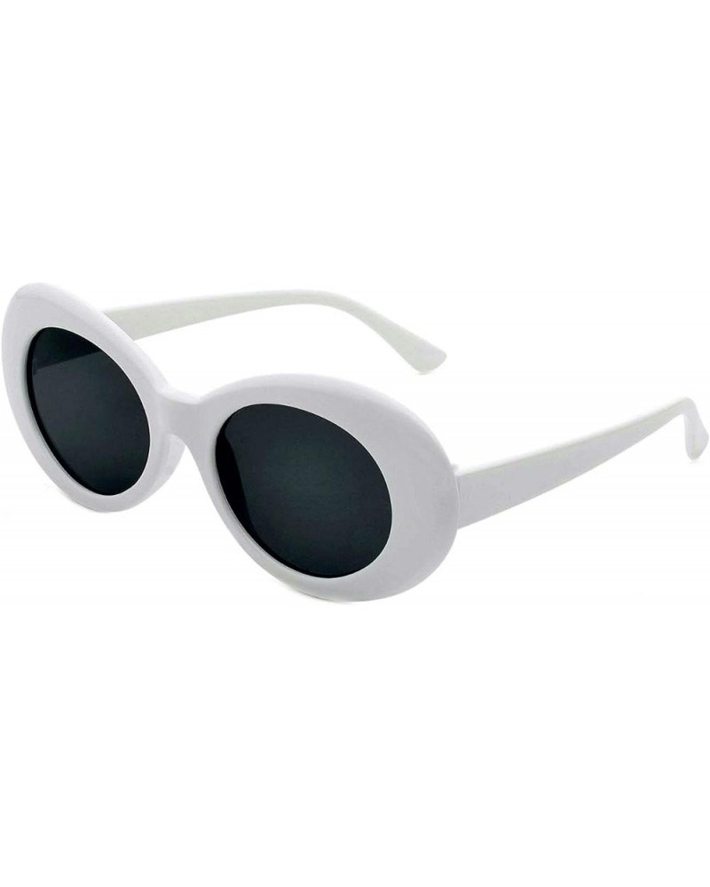 White Oval Round Sunglasses Thick Bold Clout Goggles Oval Mod Retro Vintage Kurt Cobain Inspired Sunglasses White $6.88 Goggle