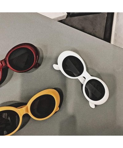 White Oval Round Sunglasses Thick Bold Clout Goggles Oval Mod Retro Vintage Kurt Cobain Inspired Sunglasses White $6.88 Goggle