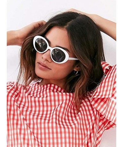 White Oval Round Sunglasses Thick Bold Clout Goggles Oval Mod Retro Vintage Kurt Cobain Inspired Sunglasses White $6.88 Goggle