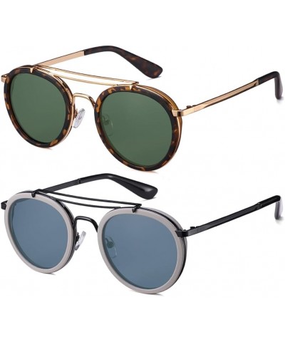 Vintage Steampunk Double Bridge Round Polarized Sunglasses Designer Metal Frame For Women Men G15 Lens + Blue Lens $14.74 Round