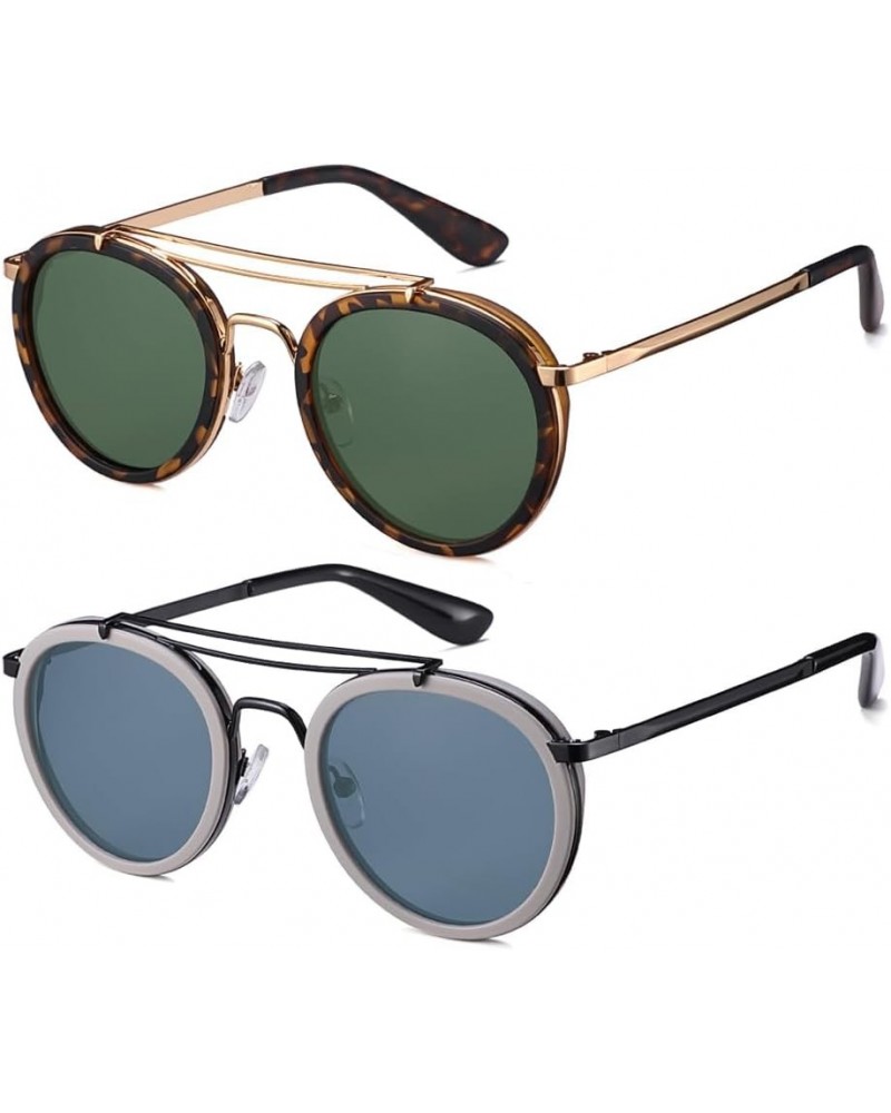 Vintage Steampunk Double Bridge Round Polarized Sunglasses Designer Metal Frame For Women Men G15 Lens + Blue Lens $14.74 Round