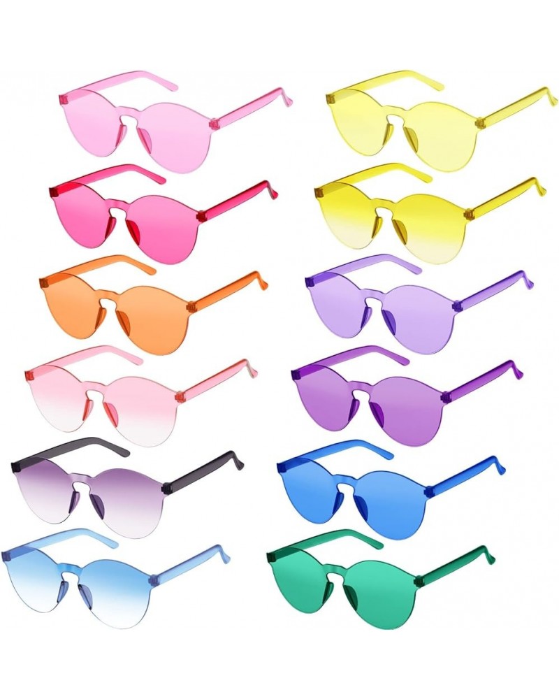 12 Pack Colored Glasses Round Rimless Sunglasses Transparent Candy Colored Sunglasses Tinted Eyewear Cool Sunglasses Assorted...