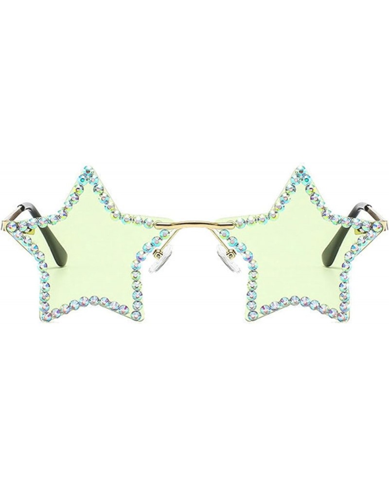 Rimless Star Shape Sunglasses UV400 Protection Fashion rhinestone Sun Glasses Party Glasses for Women Green $9.53 Rimless