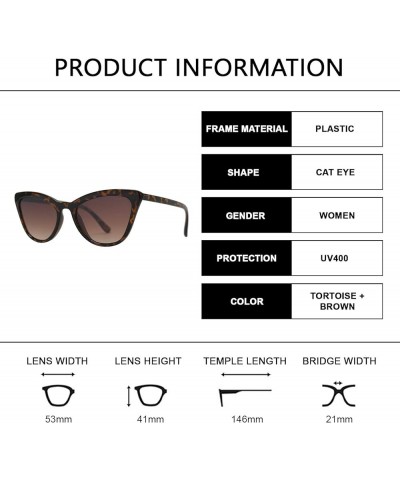 Retro Cat Eye Sunglasses with Flat Lens for Women 100% UV Protection Tortoise + Brown Gradient Lens $9.50 Cat Eye