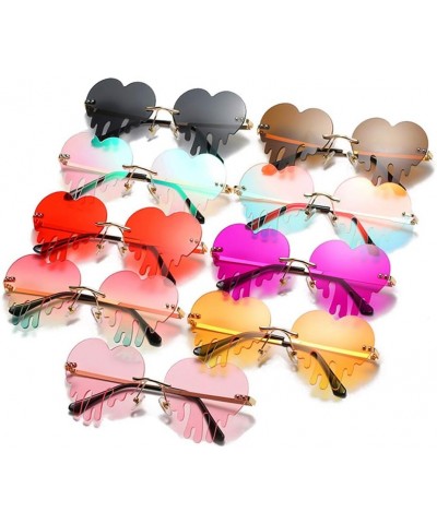 Fashion Unique Love Heart Tear Shape Sunglasses Women Colorful Rimless Eyewear Vintage Clear Ocean Lens Female Sun Glasses Br...