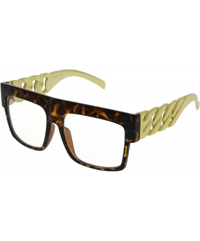 Chain Temple Gold Oversized Flat Top Hip Hop Clear Lens Celebrity Sunglasses Tortoise Tortoise $7.50 Oversized