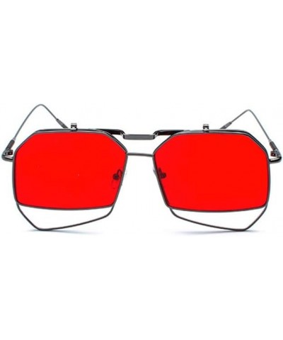 Metal Retro Punk Flip Sunglasses Flat Mirror Dual-use Large Frame Sunglasses Gunred $10.25 Rectangular