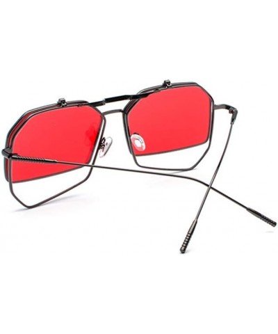 Metal Retro Punk Flip Sunglasses Flat Mirror Dual-use Large Frame Sunglasses Gunred $10.25 Rectangular