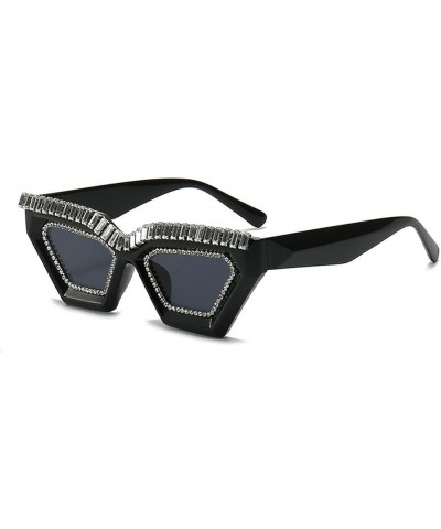 Fashion Rhinestone Cat Sunglasses Women Vintage Red Black Gradient Hip Hop Square Y2K Sun Glasses Men Black-white $10.44 Desi...