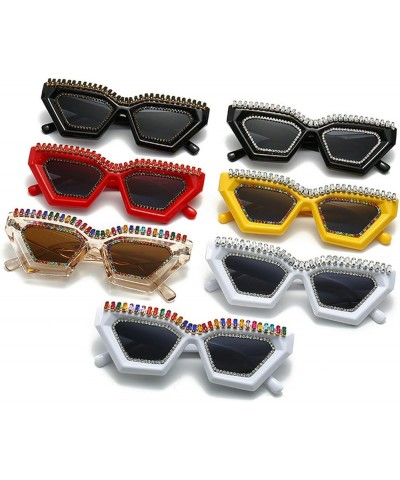 Fashion Rhinestone Cat Sunglasses Women Vintage Red Black Gradient Hip Hop Square Y2K Sun Glasses Men Black-white $10.44 Desi...