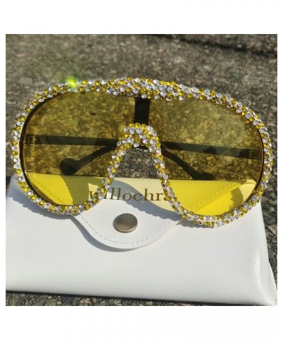 Oversized Wrap Around Y2k Rhinestone Sunglasses Women Rimless Diamond Sun Glasses Futuristic Crystal Shades 2pcs-black&yellow...