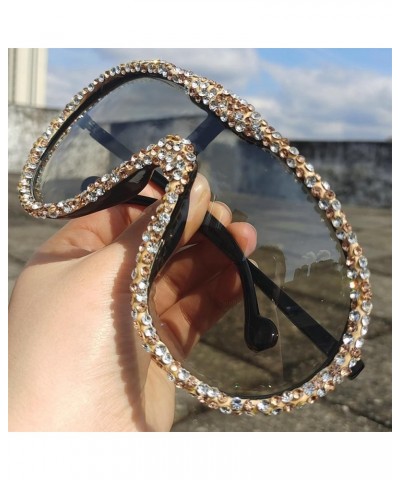 Oversized Wrap Around Y2k Rhinestone Sunglasses Women Rimless Diamond Sun Glasses Futuristic Crystal Shades 2pcs-black&yellow...