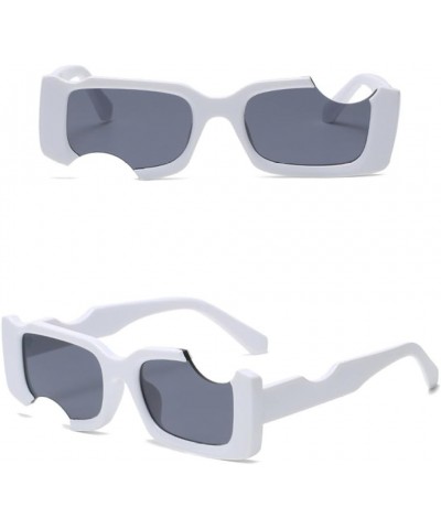 Rectangular White Sunglasses Women Cutout Frames Unique Small Square Sun Glasses Men Eyewear C6 White Black $17.87 Rectangular